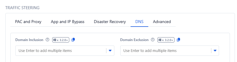 DNS Domain Inclusion and Domain Exclusion fields in the App Profile