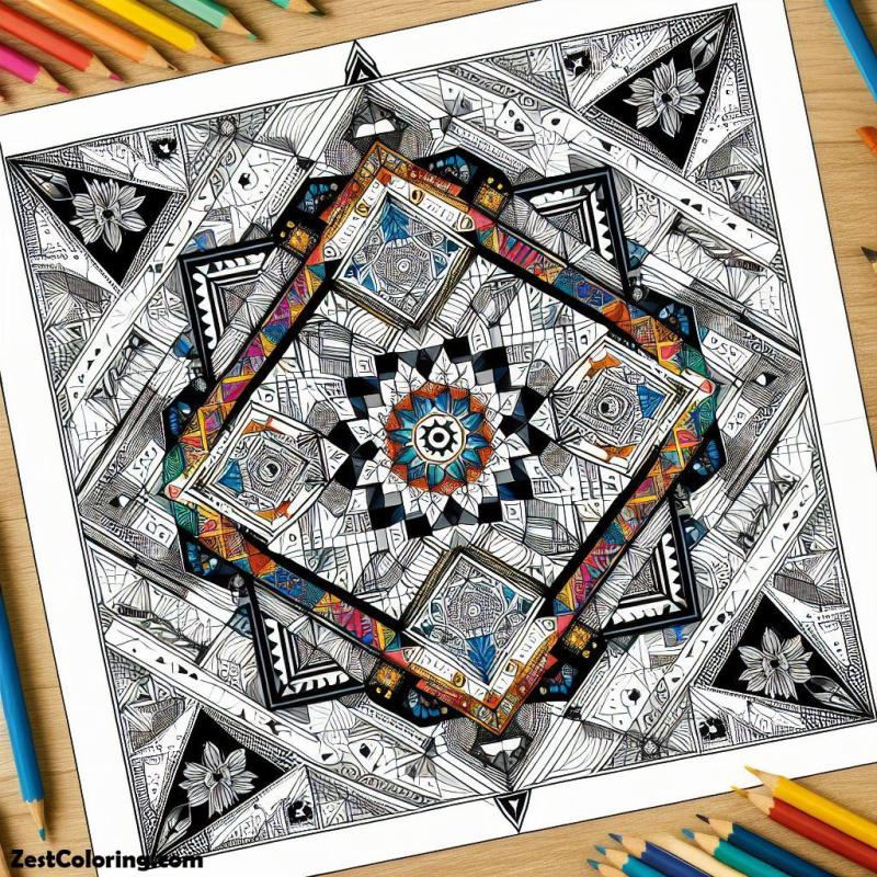 Geometric Rangoli Pattern Coloring Page - Download Amazing Light Design | 8K