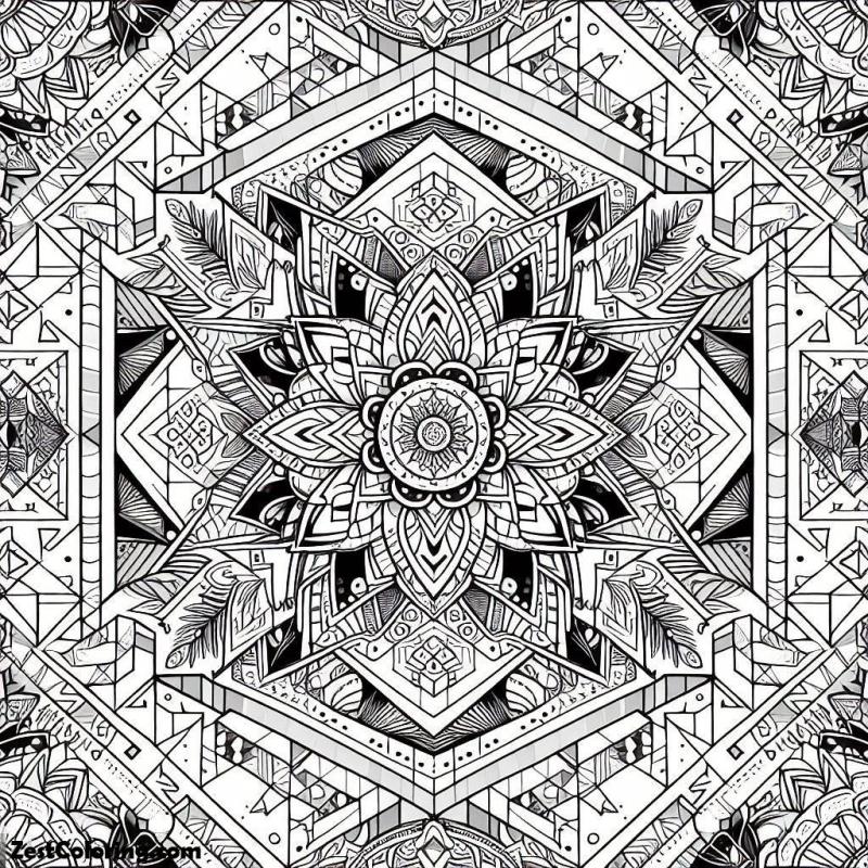Geometric Rangoli Pattern Coloring Page - Download Classic Vintage Background | Mobile