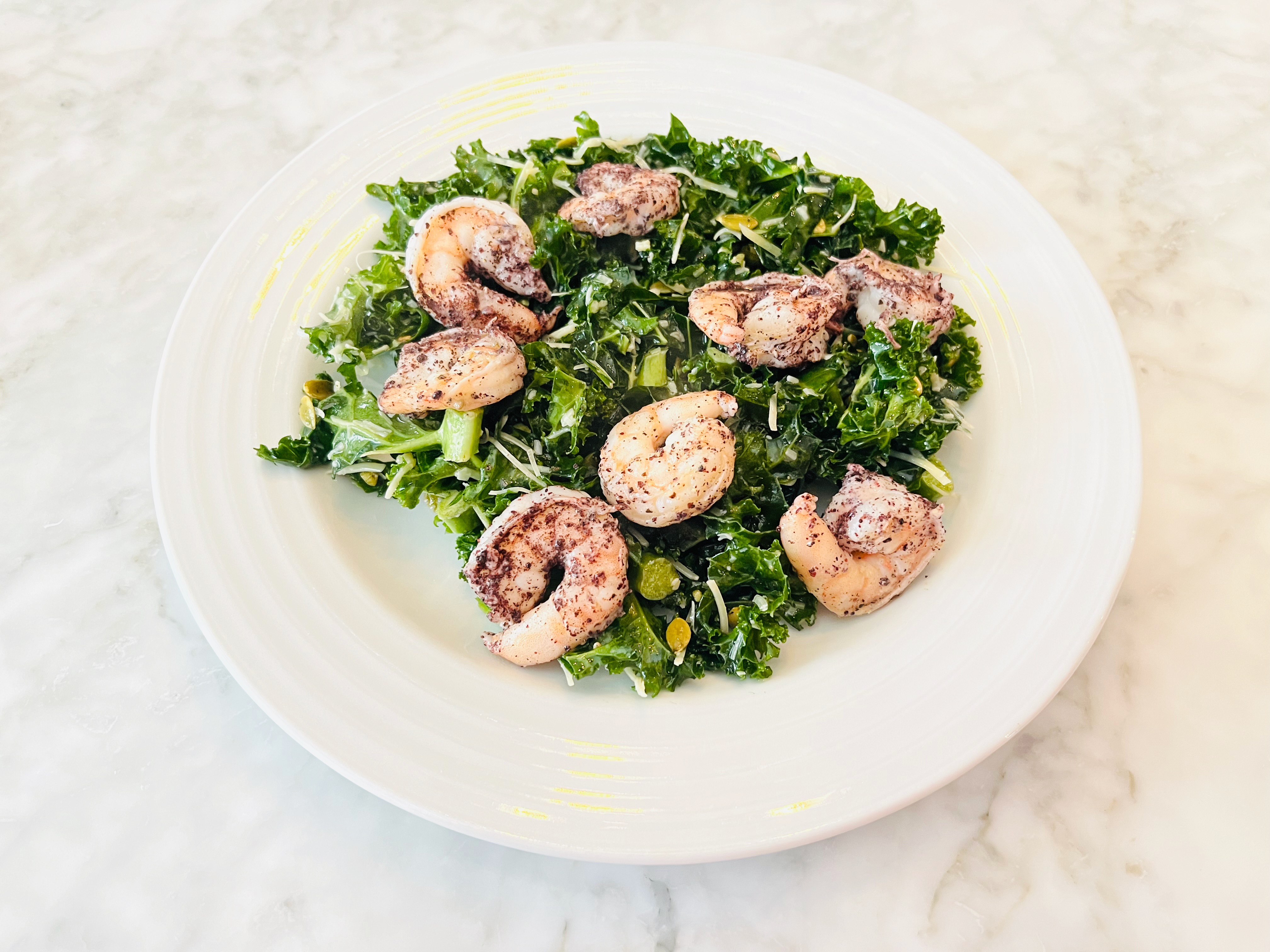 Parmesan Kale Salad with Shrimp