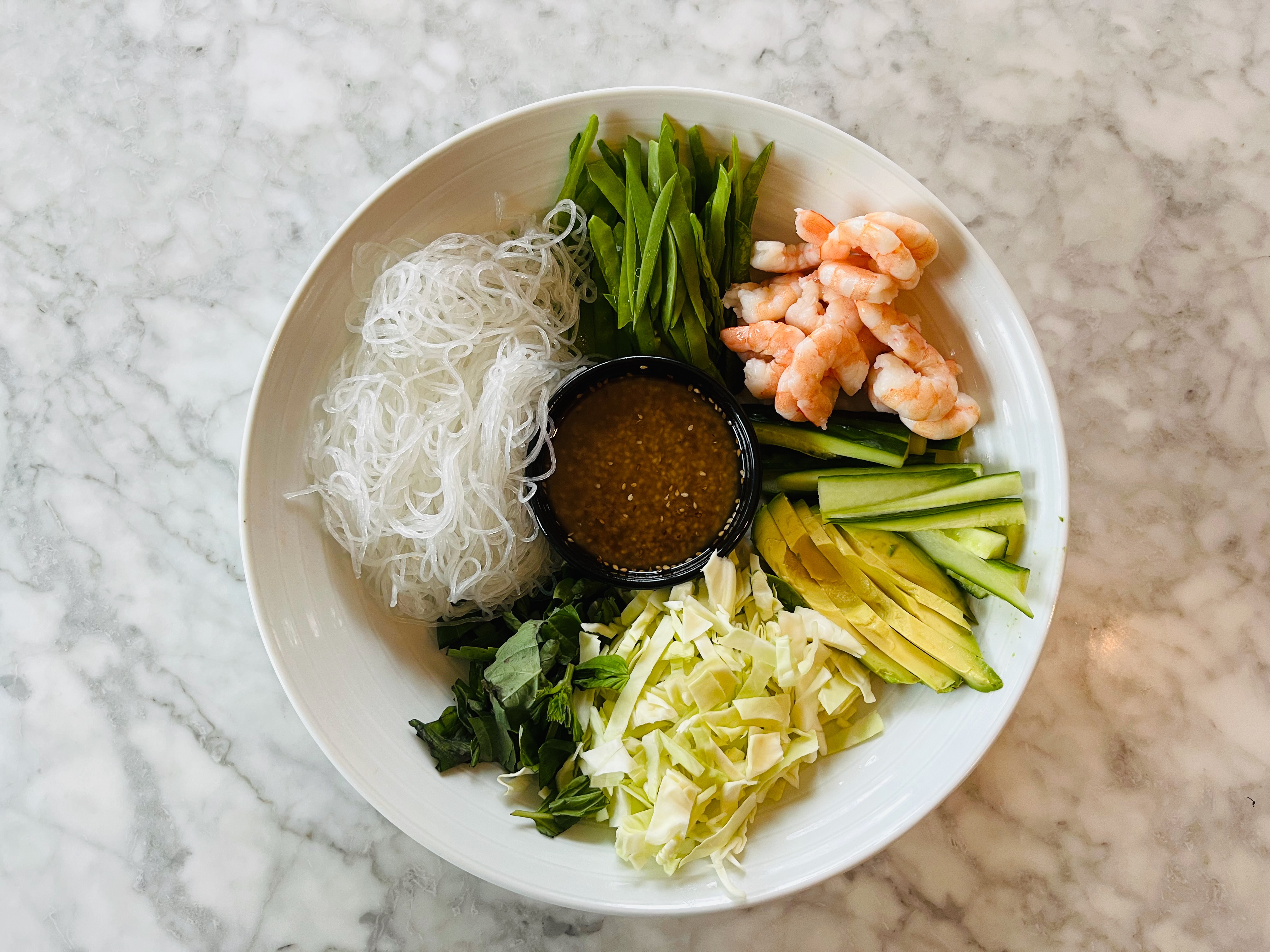 Shrimp Spring Roll Salad with Sesame Dressing