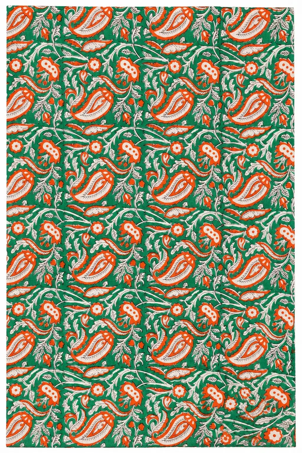 Green Orange Paisley Print Fabric with Cream Floral Motifs