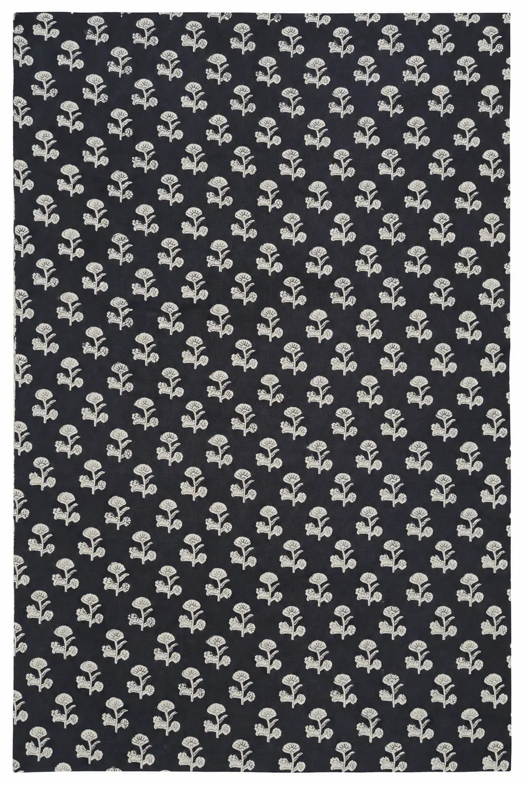 Black White Mini Floral Buti Fabric with Repeating White Motifs