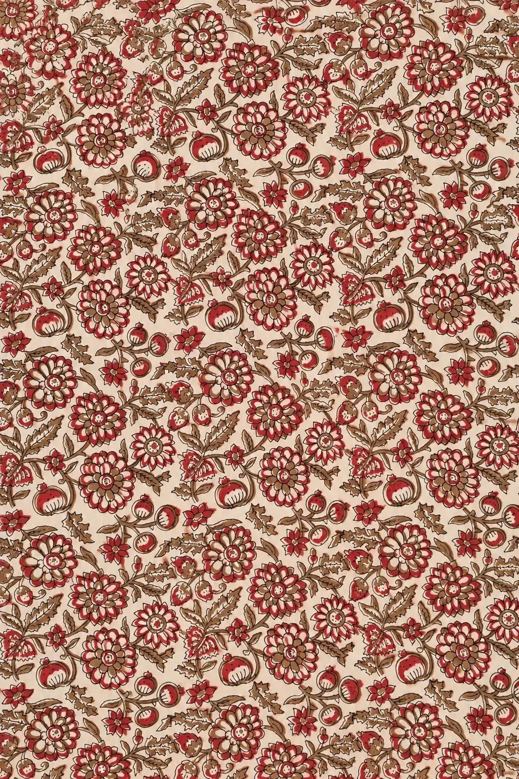 Syahi Begar Floral Hand Block Fabric in Natural Colours