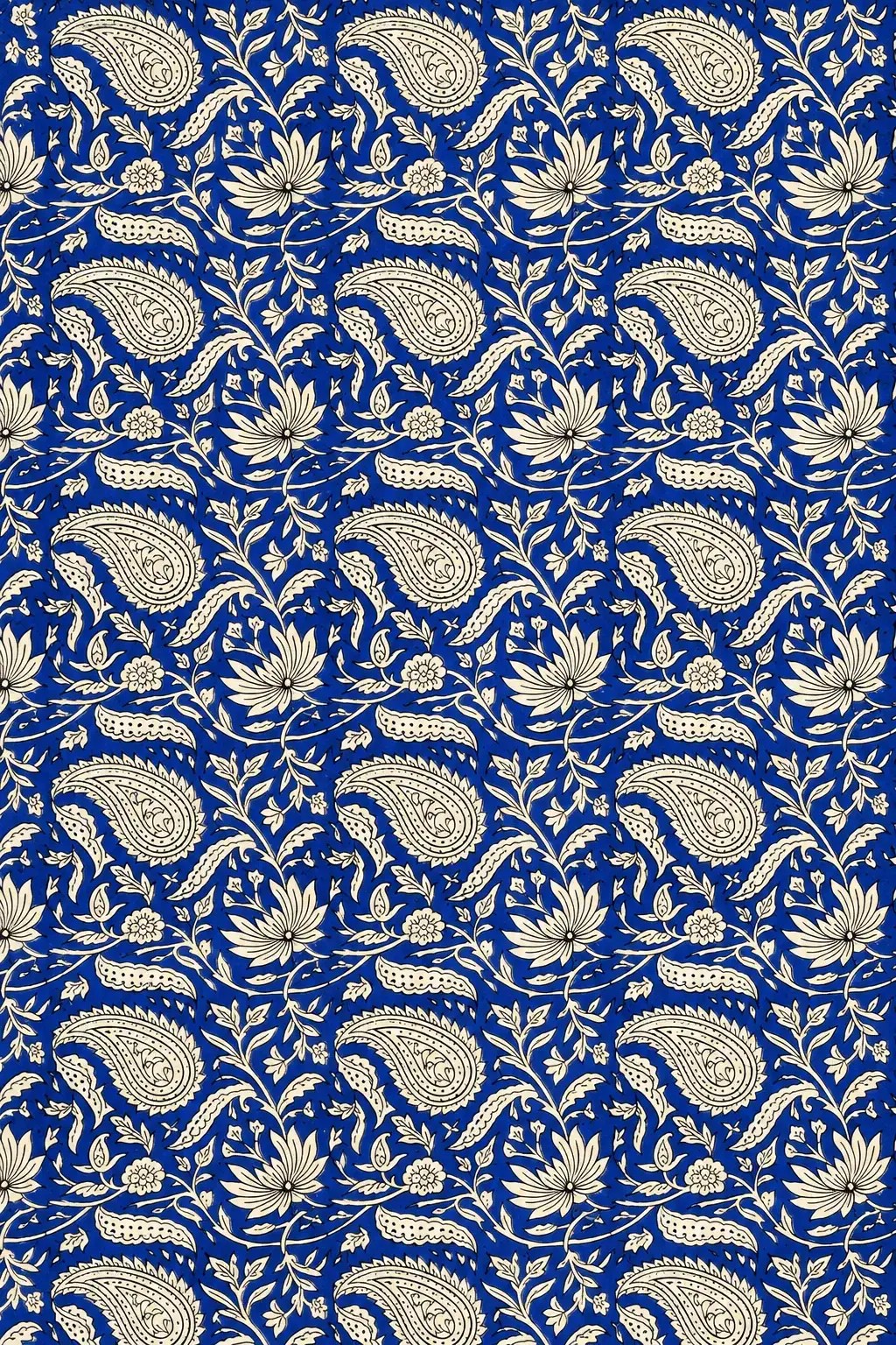Royal Blue Paisley Floral Fabric with Cream Traditional Motifs