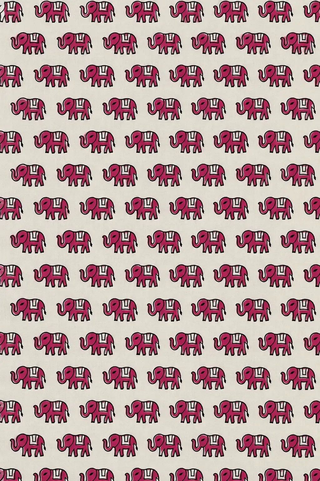 Pink Elephant Print Cotton Fabric on Cream Base