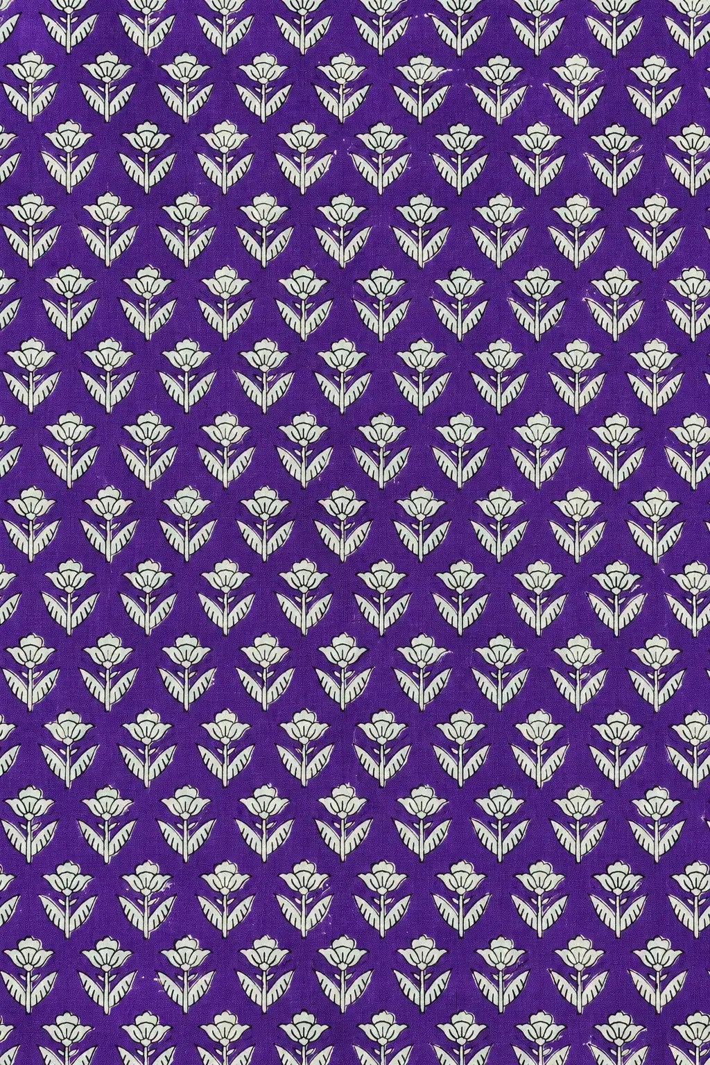 Purple and Cream Floral Hand Block Printed Cotton Fabric