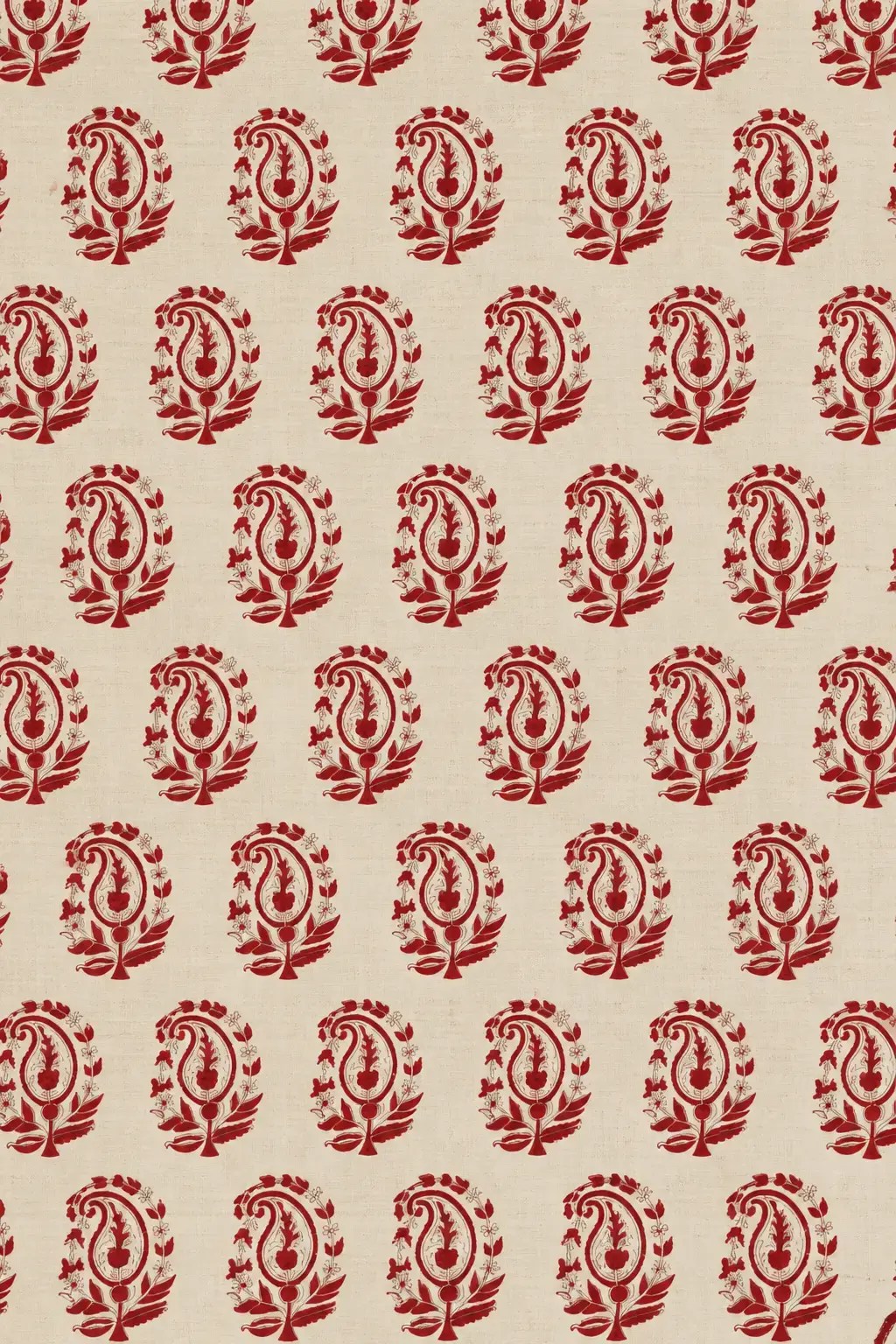 Red Paisley Buti Fabric on Ivory Base