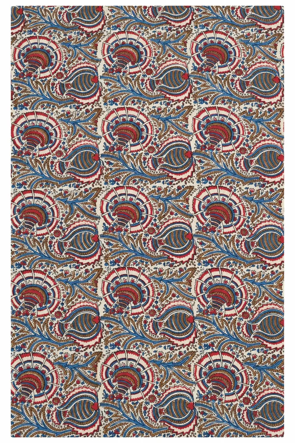 Blue Rust Paisley Wave Fabric with Cream Decorative Details