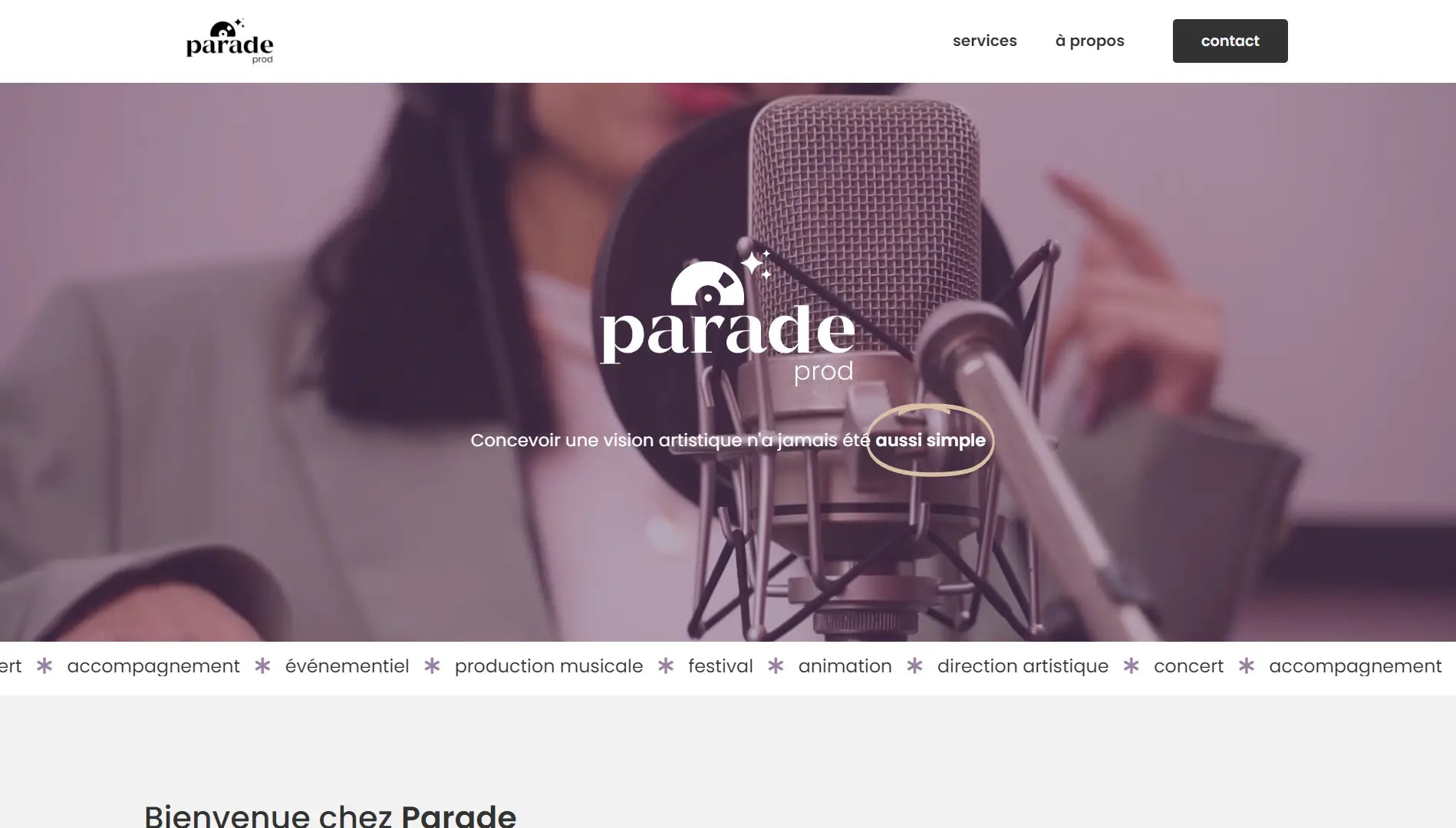 Capture d'écran du site web de Parade (paradeprod.fr)