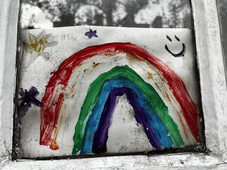 a picture of a hand-painted rainbow