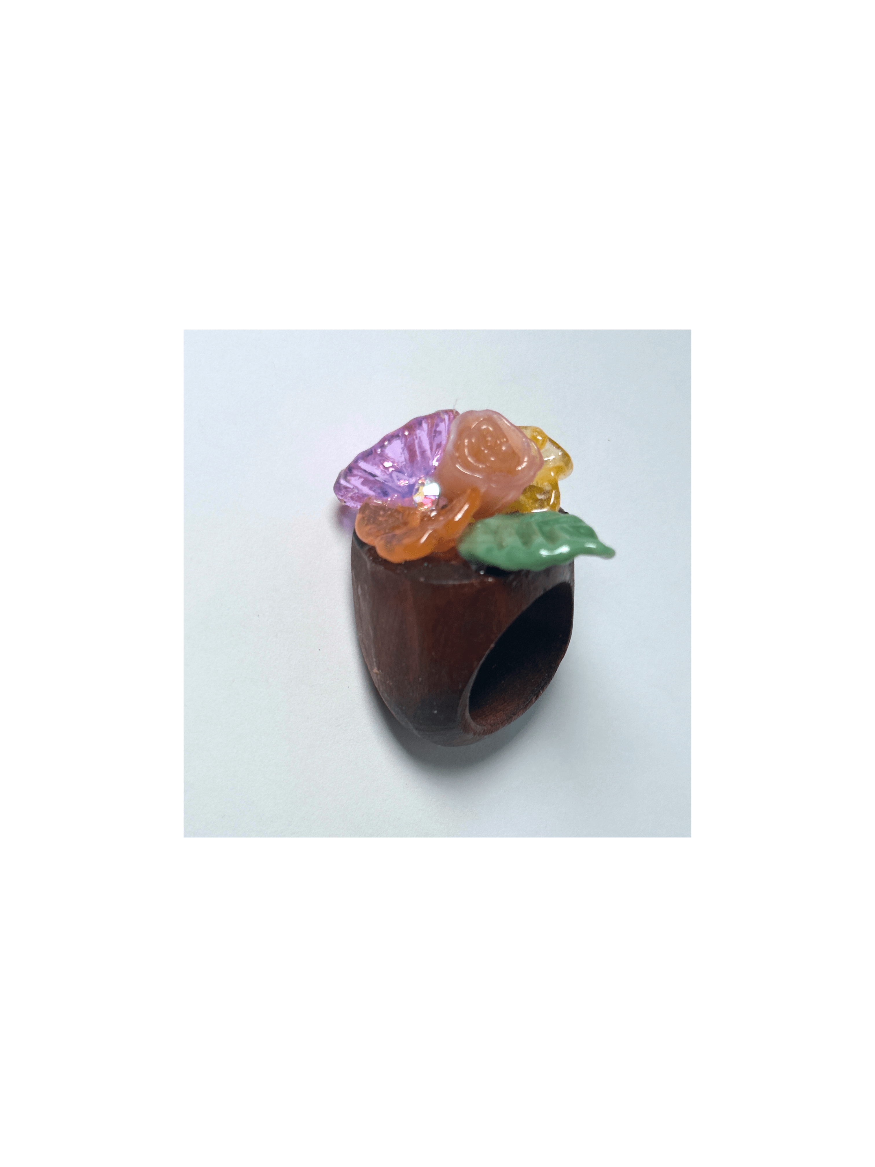 Pressed Glass Flower Cluster Ring (Wood Shank)