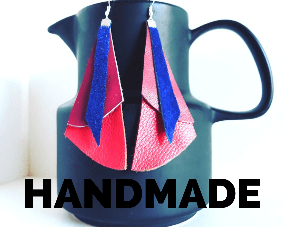 Zoe Jerrat upcycled handmade leather earrings.leather jewelry. Mtns Made. Handmade in the Blue Mountains