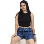 Zoiora Pure Cotton Navy Blue Checkered Shorts for Women