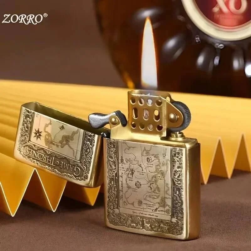 ZORRO Brass Ultra Thin Double sided Carved Windproof Kerosene Lighter ZORRO Brass Ultra Thin Double sided Carved Windproof Kerosene Lighter