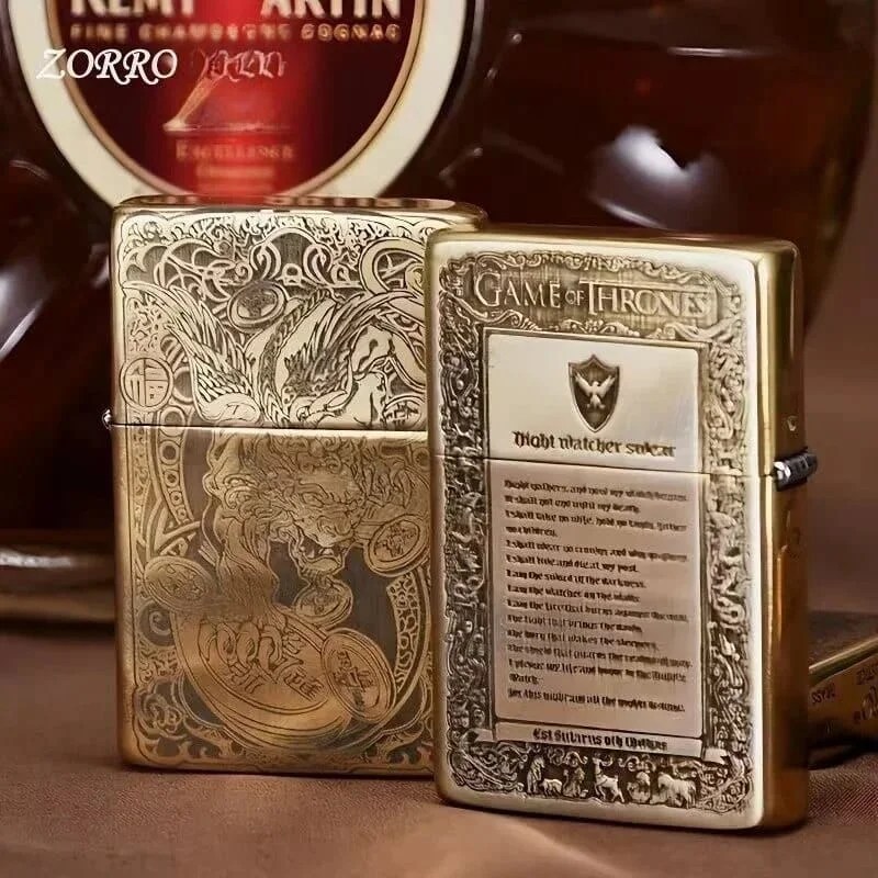 ZORRO Brass Ultra Thin Double sided Carved Windproof Kerosene Lighter ZORRO Brass Ultra Thin Double sided Carved Windproof Kerosene Lighter