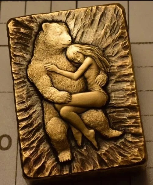 Bear & Girl Engraving Brass Lighter