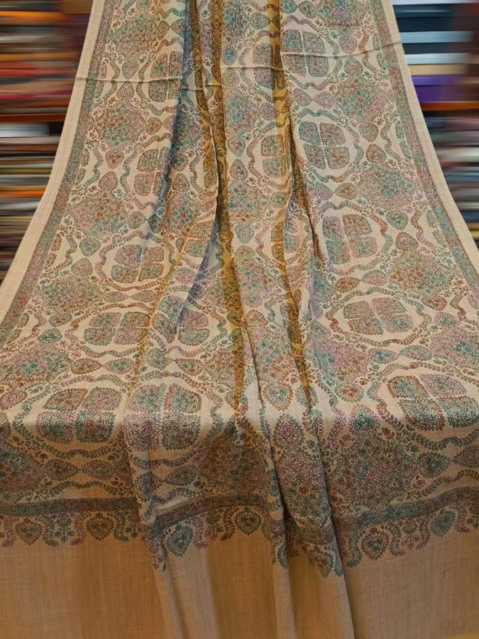 hand made emd jaal shawl beige
