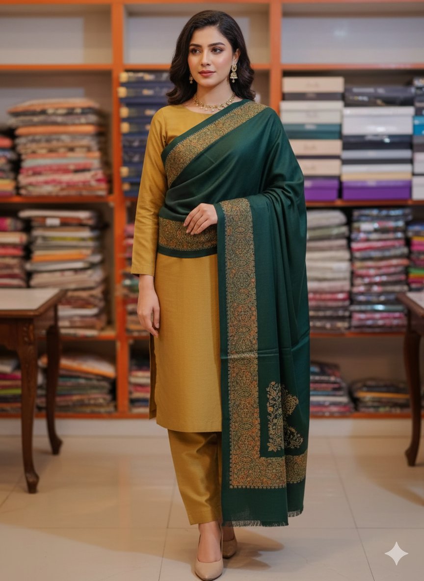 hand made emd shawl green