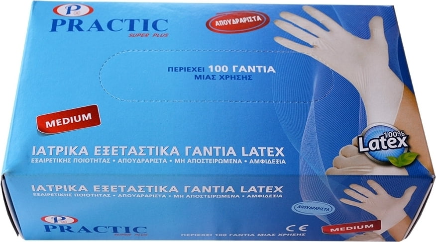 Practic Super Plus Ιατρικά Εξεταστικά Γάντια Latex Χωρίς Πούδρα Λευκό 100τμχ