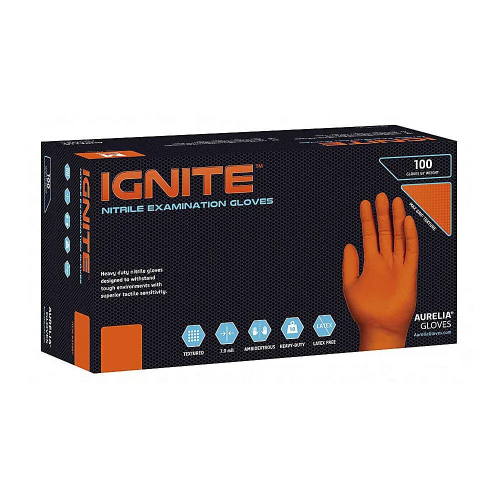 Aurelia Ignite Heavy Duty Nitrile Powder Free Orange - Γάντια Νιτριλίου Υψηλής Αντοχής Χωρίς Πούδρα Πορτοκαλί 100τμχ M-L
