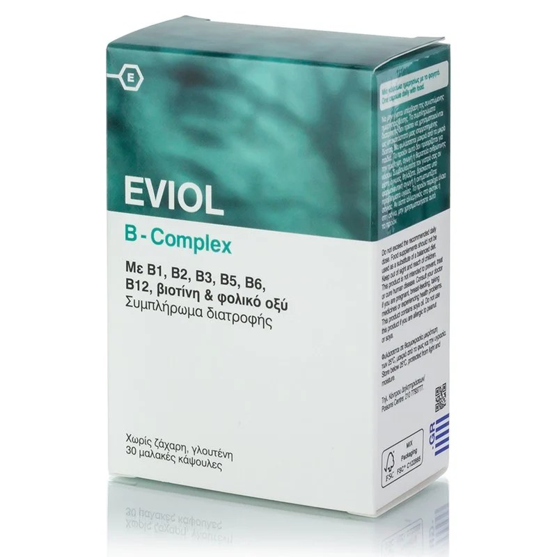 [3] Eviol B-Complex Συμπλήρωμα για τη Φυσιολογική Λειτουργία του Νευρικού Συστήματος 30 μαλακές κάψουλες BestSeller