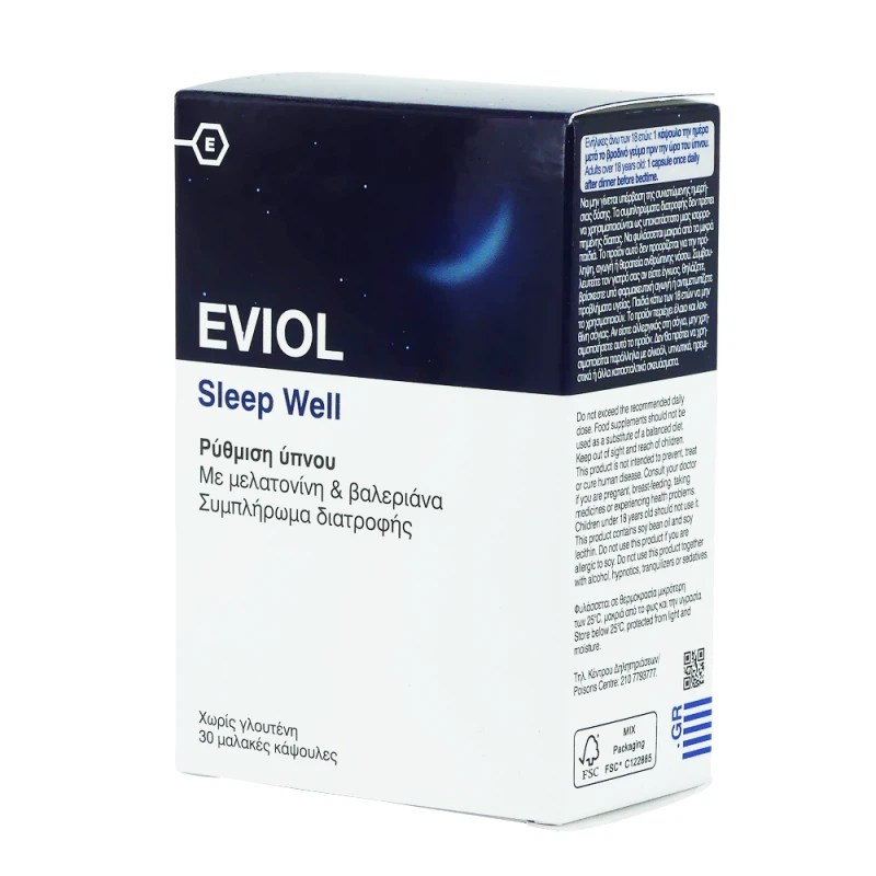 [3] Eviol Sleep Well Συμπλήρωμα για τη Ρύθμιση του Ύπνου 30 μαλακές Κάψουλες BestSeller