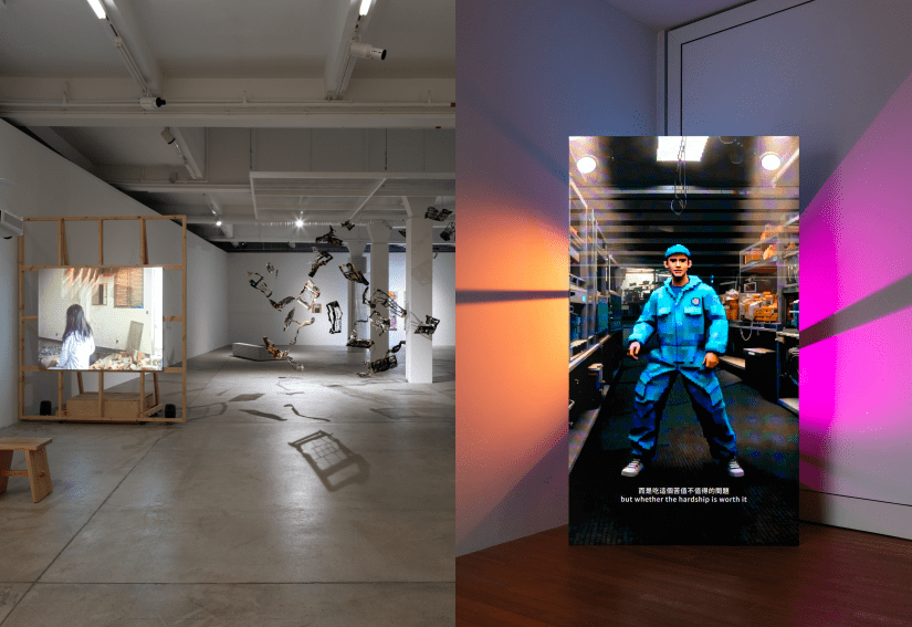 觀眾在現代化藝廊內駐足欣賞色彩繽紛的巨幅抽象畫。