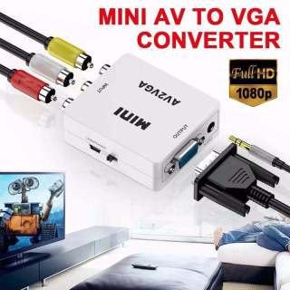AV to VGA Adapter 1080P HD Mini VGA Converter, RCA to VGA HD Video Converter with 3.5mm Audio Jack for PC/Laptops/STB/Computer (White)