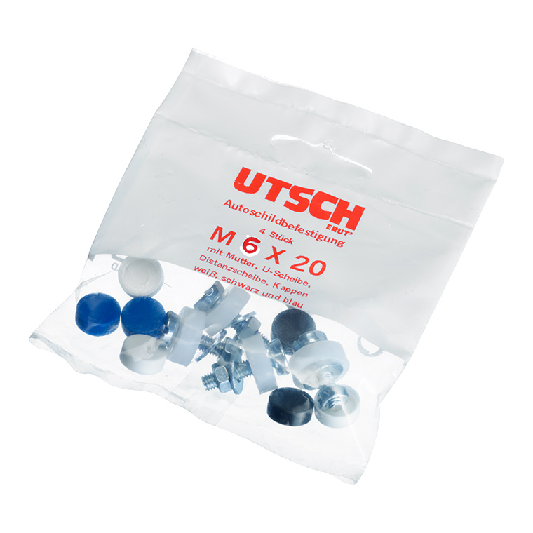 Schrauben Set für Kennzeichenhalter Nummernschildhalter Kennzeichenverstärker Blister M6×20 mm mit Kappen