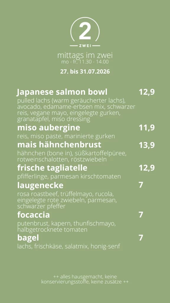 Wochenkarte Restaurant & Catering in Mannheim | zwei
