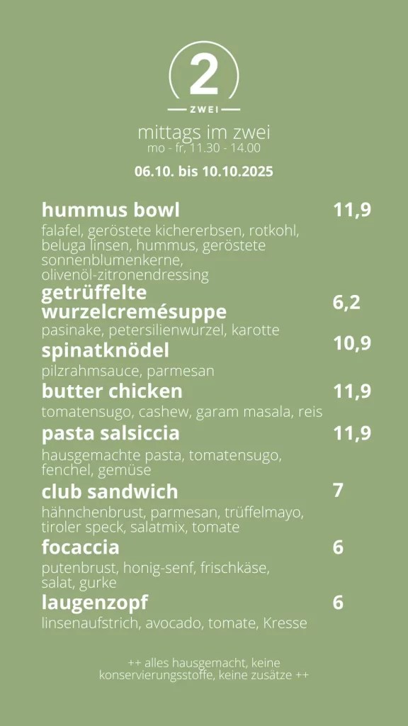Wochenkarte Restaurant & Catering in Mannheim | zwei