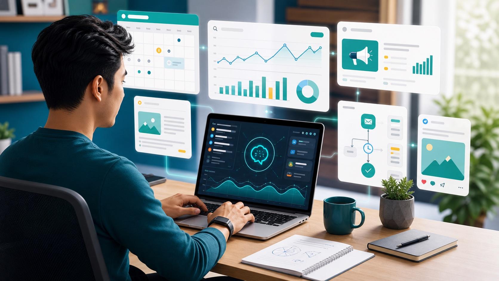 Featured image ChatGPT Work untuk online marketing dengan dashboard AI, SEO, iklan dan analytics.