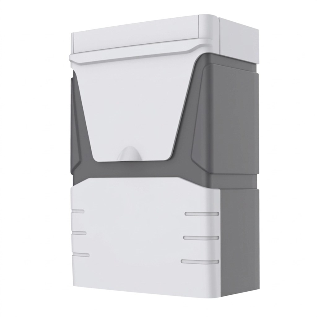 A BAC901A02 2-station automatic backwash filter controller product photo. Front view of the white and grey rectangular housing with grey panels, vertical ribbing, and three lower connectors, on a clean white background.