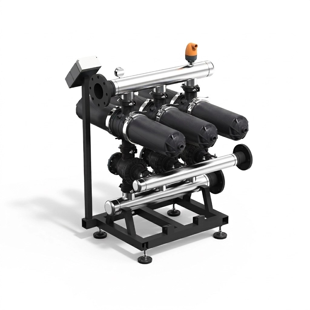 BSS303H6 3 inch H type automatic disc filtration system with 3 filter stations front view