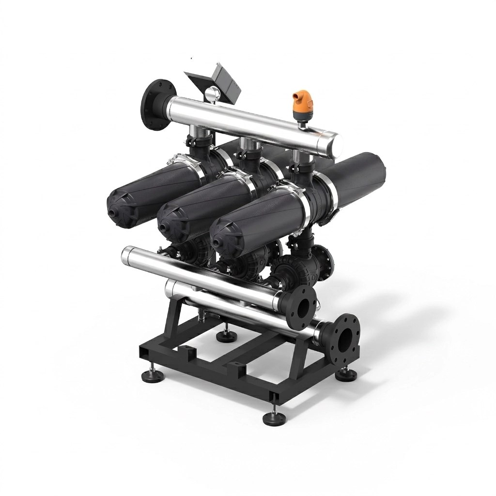 BSS303H6 3 inch H type automatic disc filtration system with 3 filter stations front view